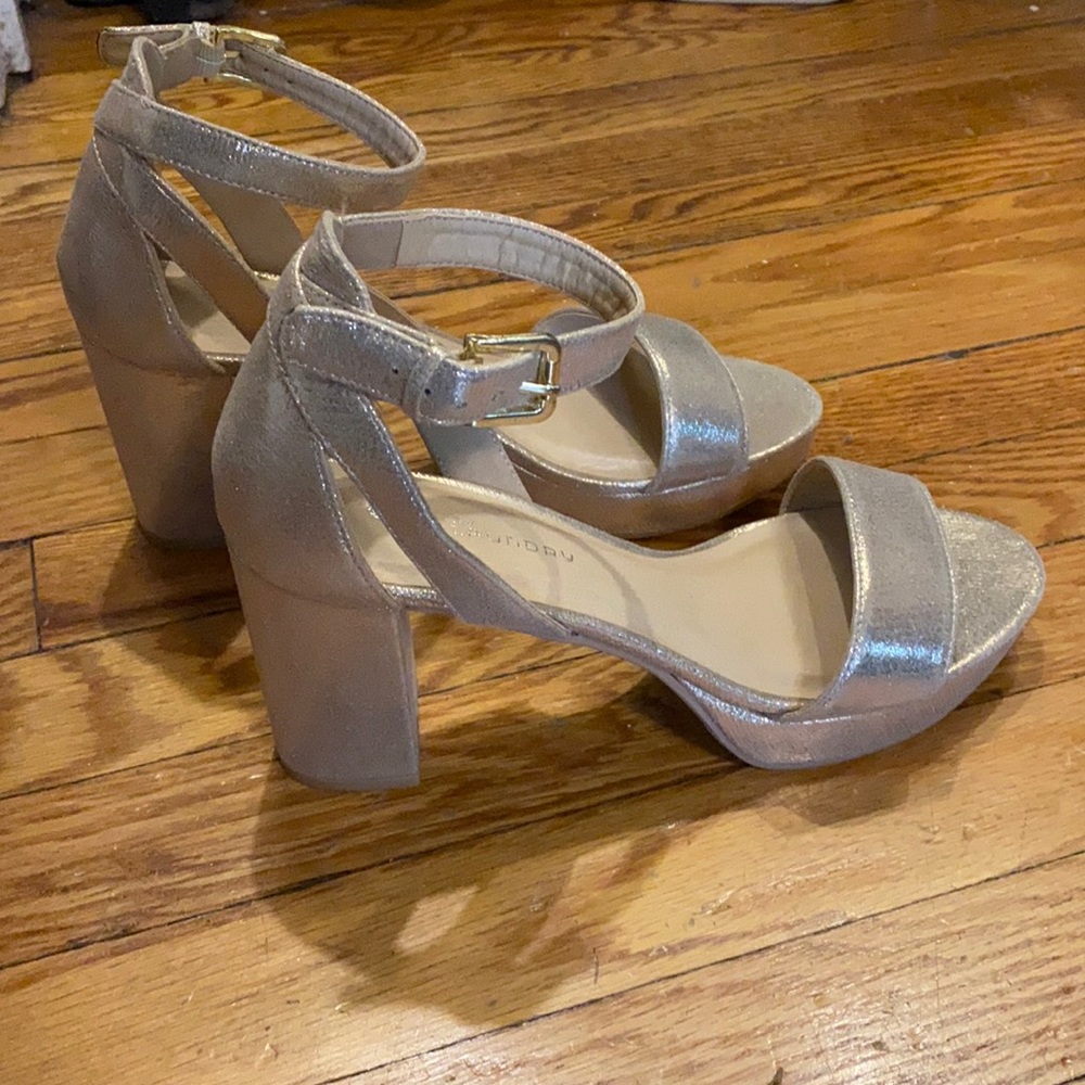 Gold platform block heel strappy sandals